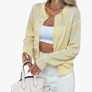 Elegant Yellow Cardigan with Bow Details